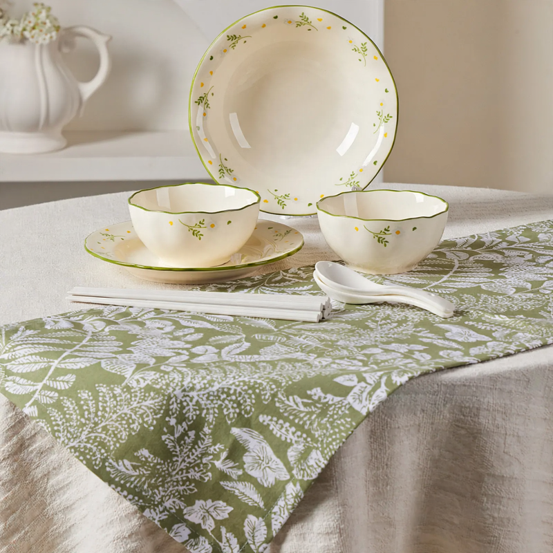 Porcelain dinnerware set with gold rim, luxury design
