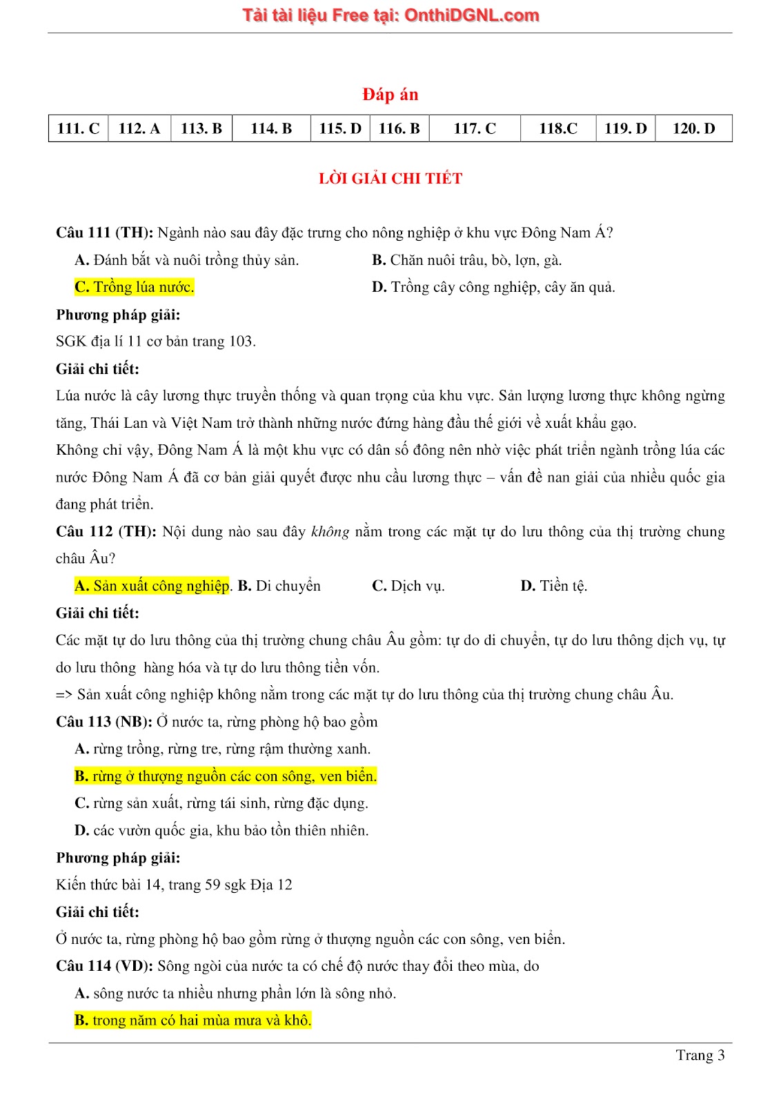 150bài tập môn Địa Lý - Ôn thi ĐGNL ĐHQG TP hà nội Phần 8