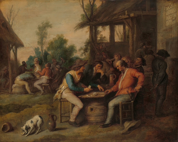Two Men Arguing over Cards outside a Country Inn c 1650