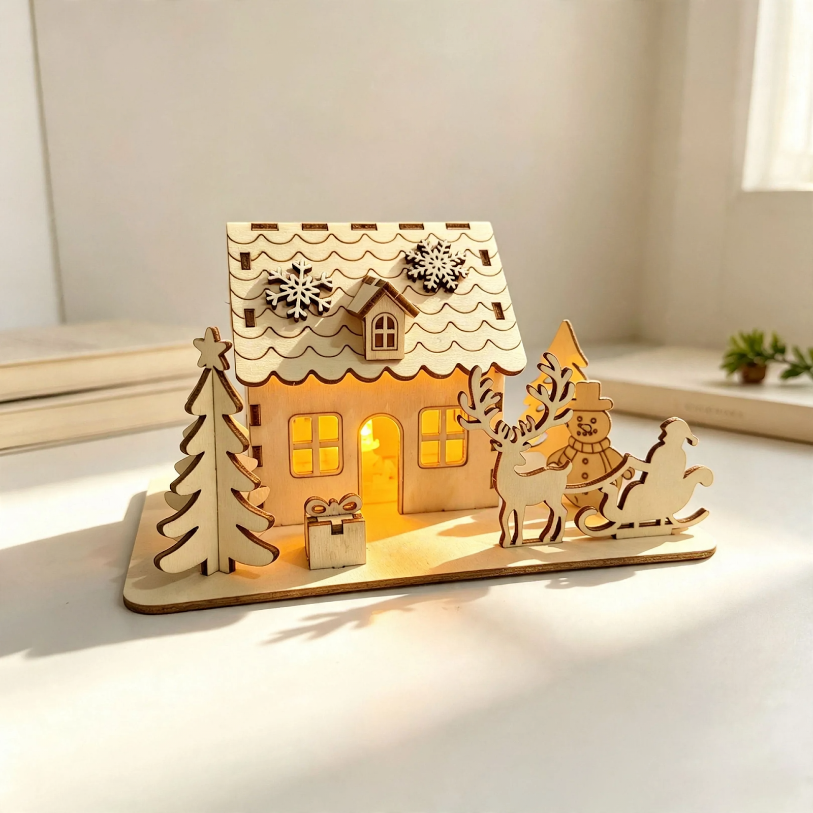 Illuminated Christmas Wooden House, DIY Decoration