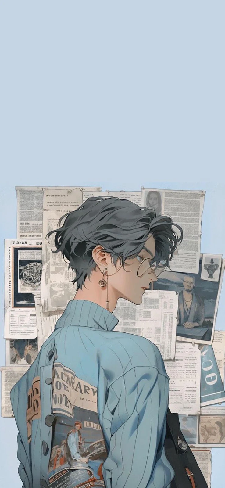 Anime Boy with Blue Sweater - Anime Illustration iPhone Wallpaper (828x1794)