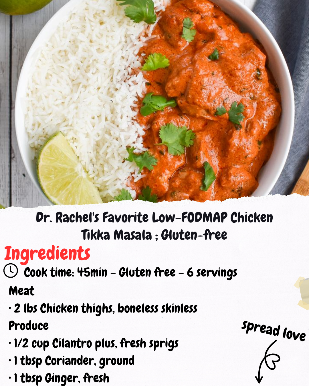 Dr. Rachel's Favorite Low-FODMAP Chicken Tikka Masala ; Gluten-free