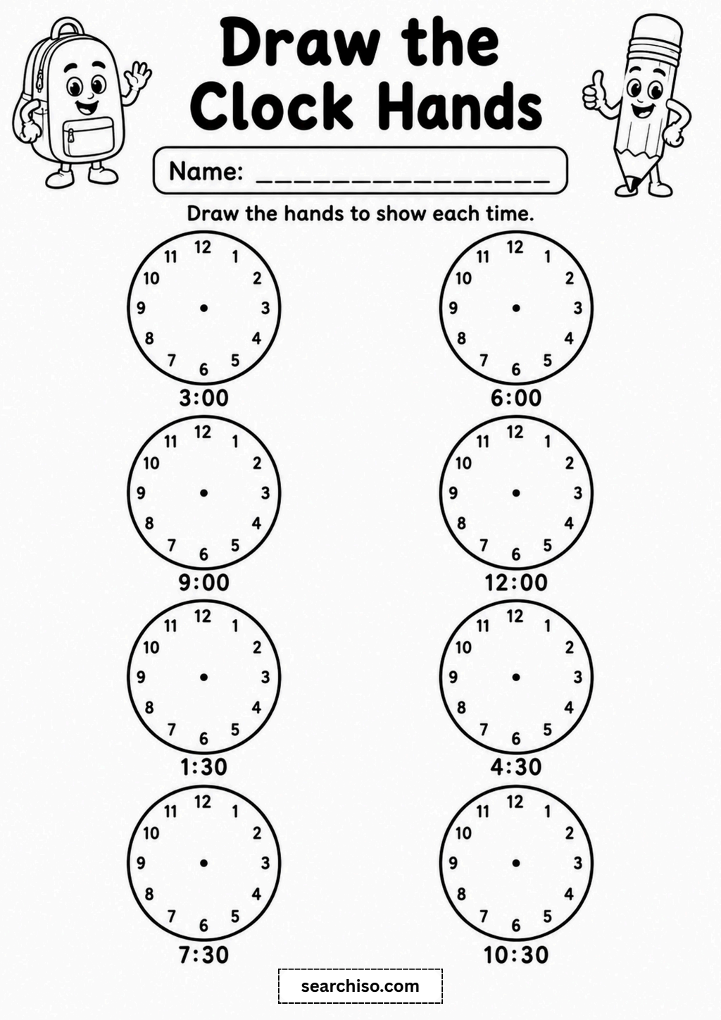 Draw the Clock Hands Worksheet