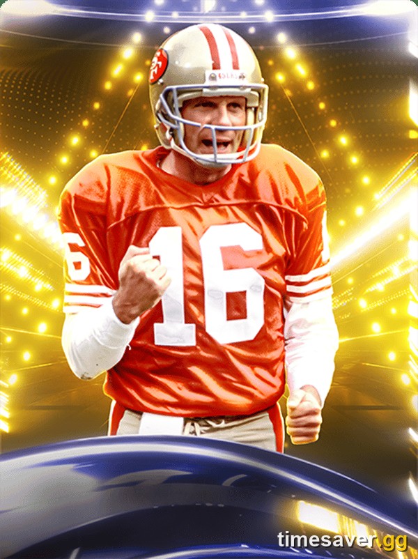 Madden NFL 27 Ultimate Team Legends champion card — 86 OVR Joe Montana, the kind of BND champion you redeem Weekly Spotlight Tokens toward