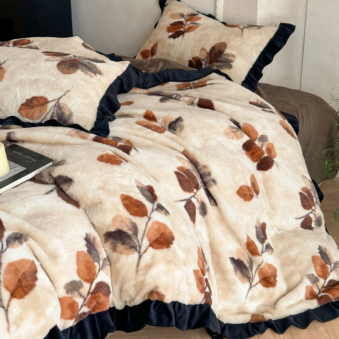 Milchfleece-Bettwäscheset mit Blumenmuster, Vintage-Stil