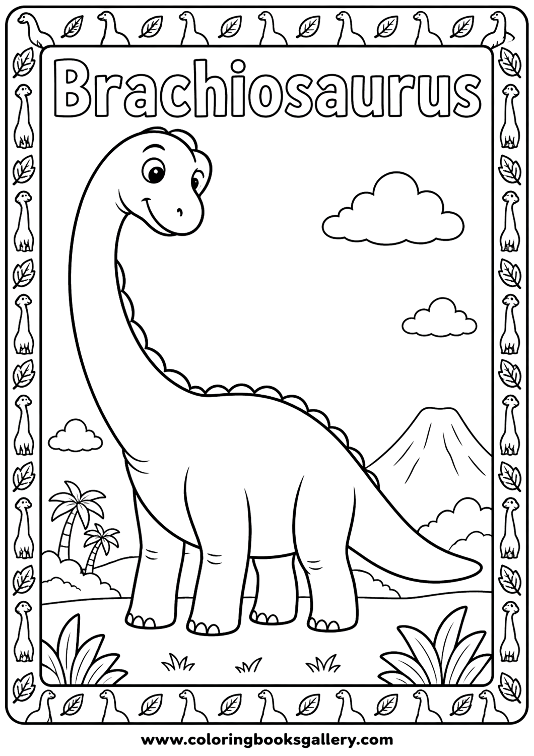 Big Friendly Brachiosaurus Coloring Sheet – Free Printable for Kids and Adults – free coloring page for kids