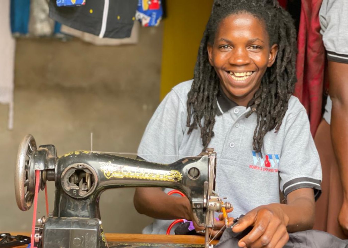 Woman working with sewing machine