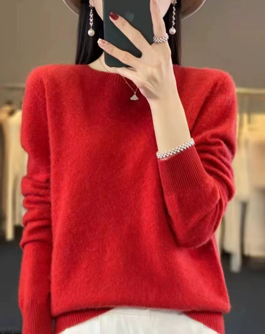 Women's Wool Sweater, Round Neck, Loose Fit