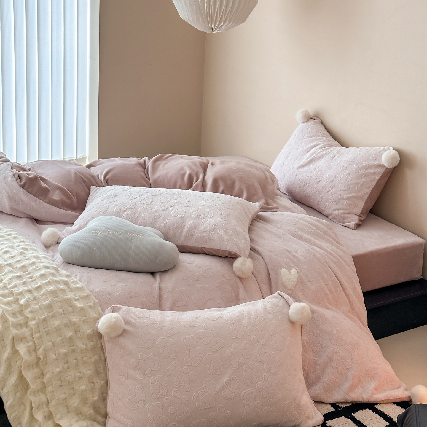 Milk Fiber Fleece Bedding Set, Thickened, with Embossing