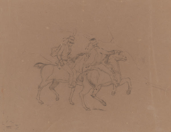 Sketch of cavalry on horseback seen from the side horses facing right 1809 1844