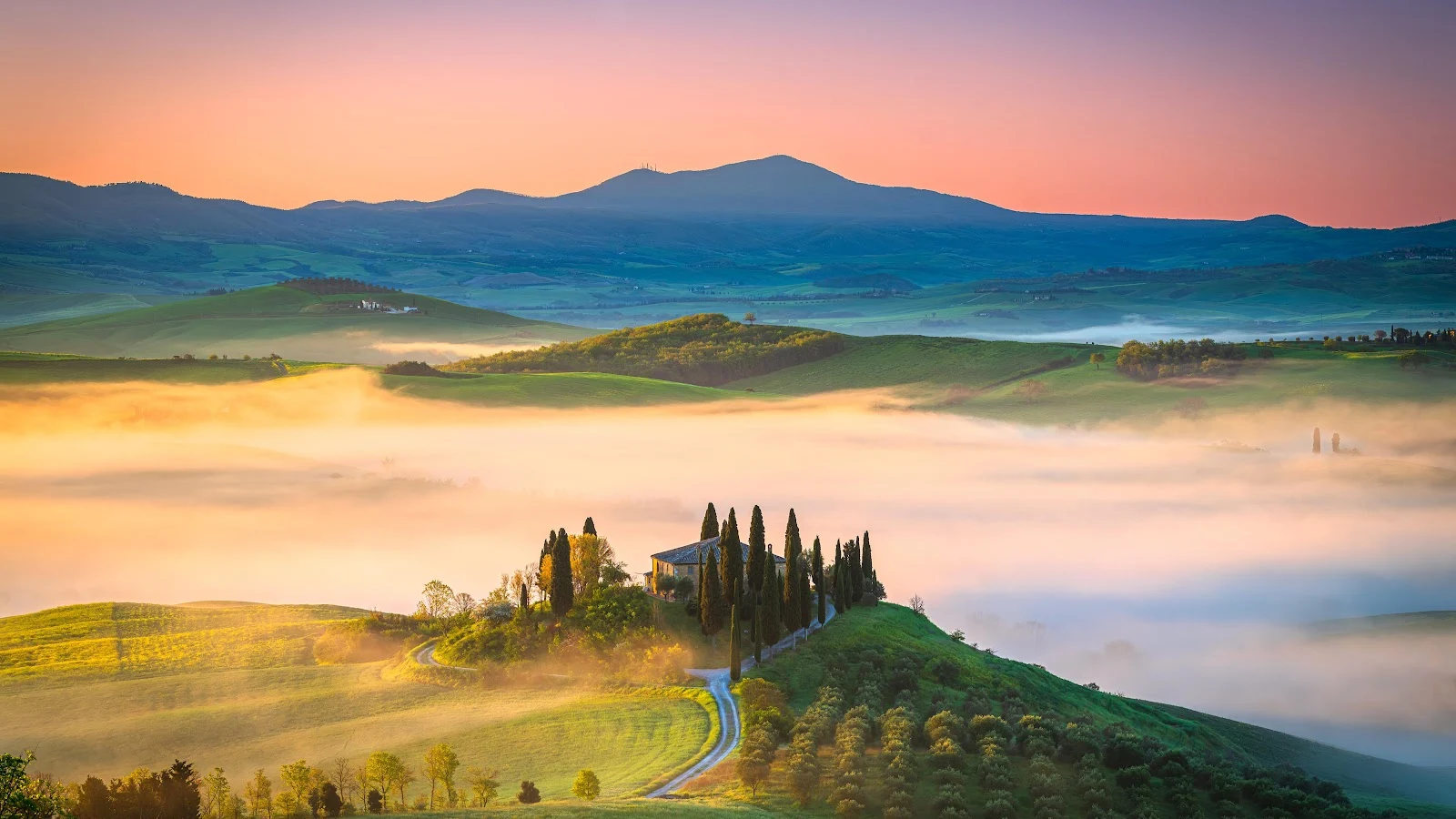 Tuscany, Italy, Landscape, Sunrise 5K Desktop Wallpaper