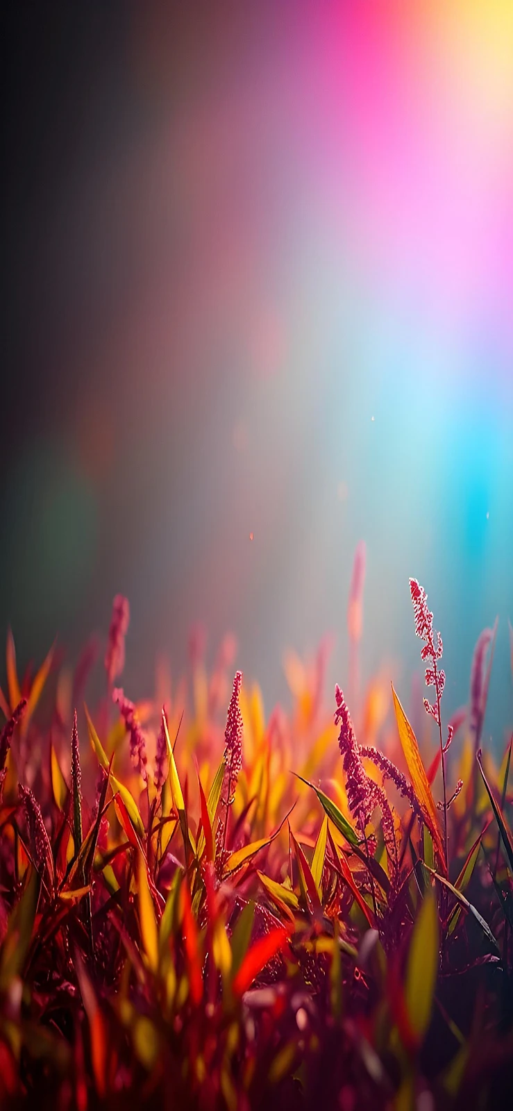 Vibrant Grass Under Neon Light - Ethereal Macro Photography 2K iPhone Wallpaper (1476x3197)