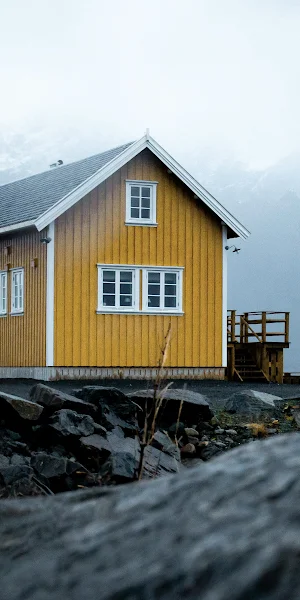 Scandinavian Architecture, Yellow House, Coastal Living, Lofoten Islands 2K iPhone Wallpaper Background