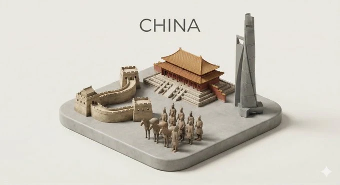 Diorama isométrico 3D minimalista y limpio de monumentos emblemáticos.