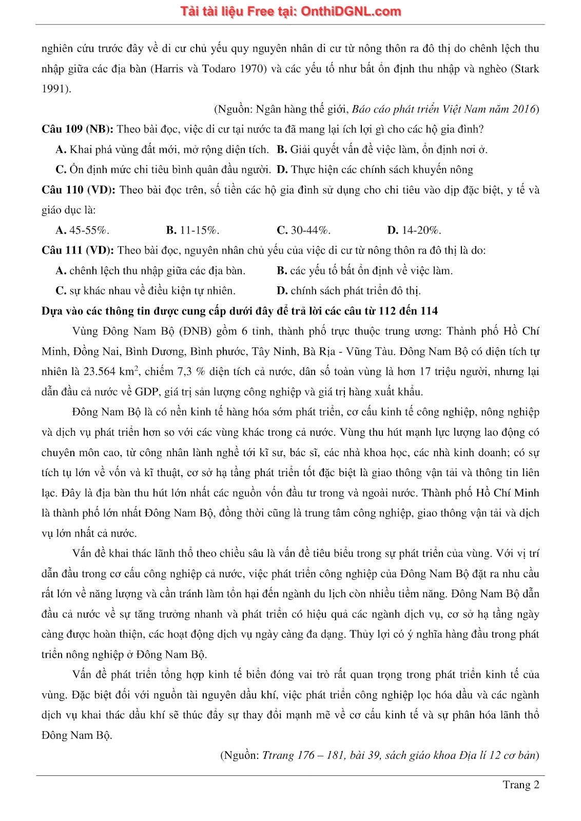 250 bài tập môn Địa Lý - Ôn thi ĐGNL ĐHQG TP HCM Phần 1