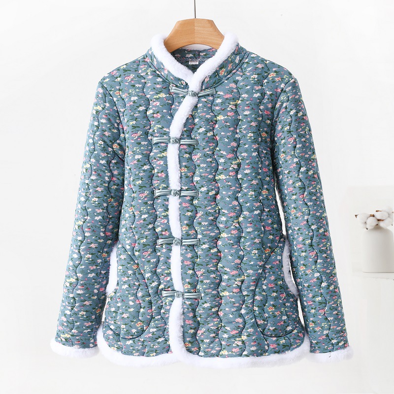 Insulated women's quilted jacket in Chinese style with toggle buttons