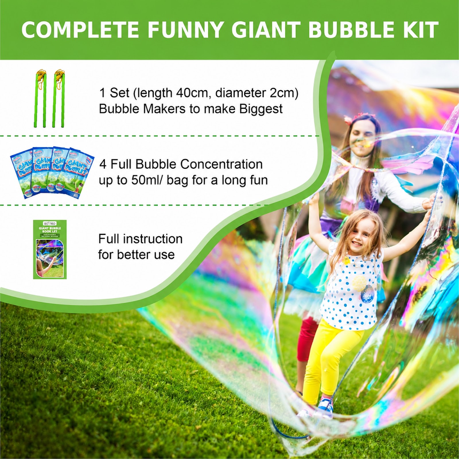 8PCS Giant Bubble Wands Kit, Giant Bubble Maker Set with 4 Wands and 4 Bubble Concentrate Packets, Outdoor Bubble Toys for Kids, Birthday Party, Beach and Backyard Fun view 2