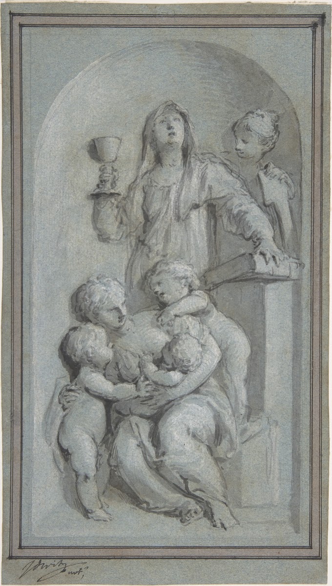 Allegorical Figures of Faith Hope and Charity in a Niche early 18th century