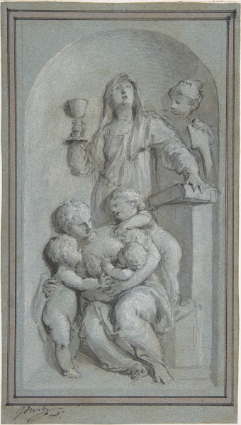 Allegorical Figures of Faith Hope and Charity in a Niche early 18th century