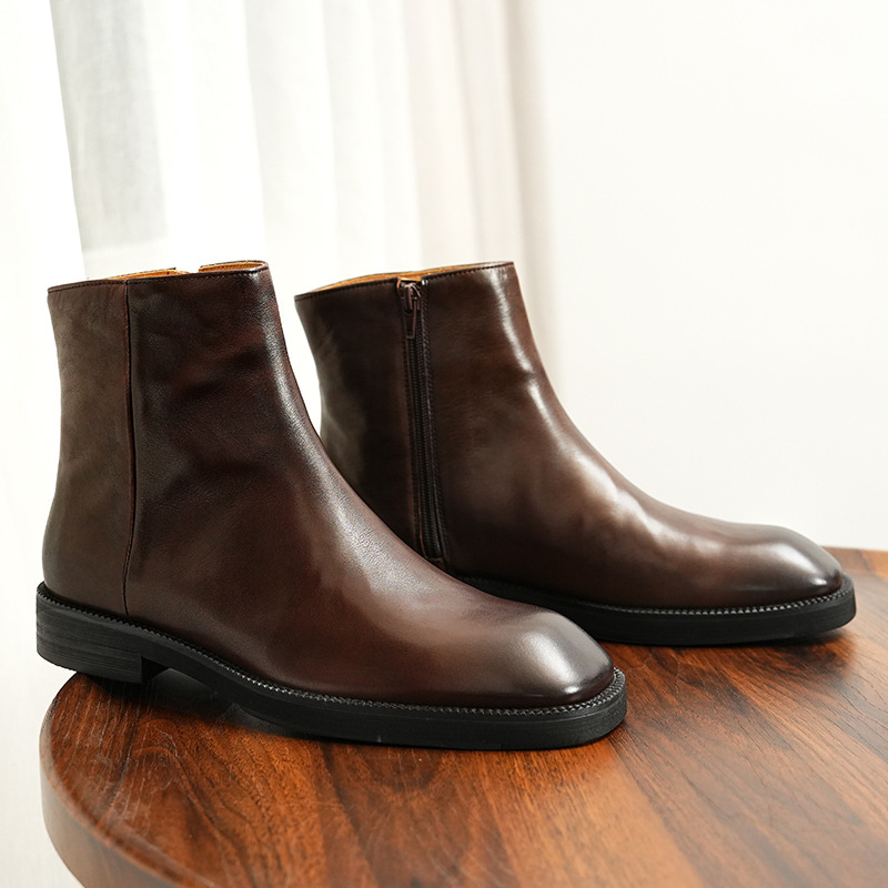 Herren-Chelsea-Stiefel, Rindsleder, rutschfeste Gummisohle