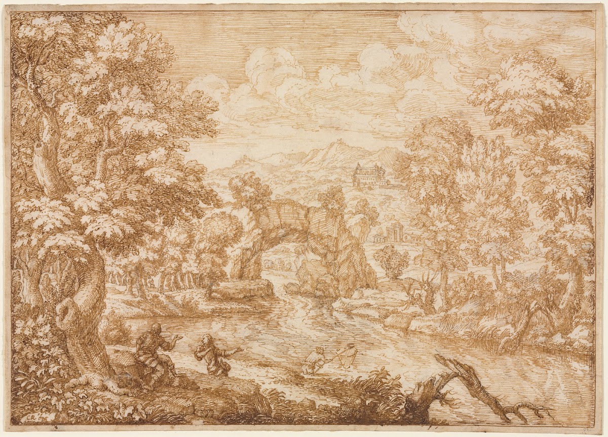 River Landscape with Arched Rock 1600s