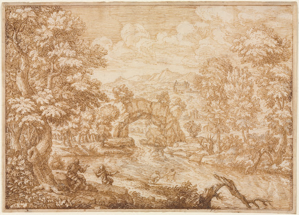 River Landscape with Arched Rock 1600s