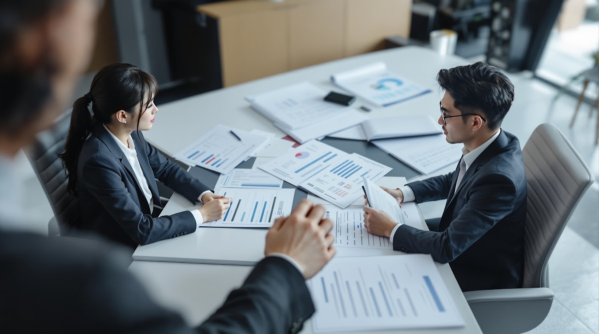 국가유공자 전문 변호사 선택에 앞서 후보 변호사들의 전문분야, 판례경험, 디지털 소송 역량, 상담 후기 등을 비교 분석하는 체크리스트 양식과 평가표, 실제 상담 중인 모습