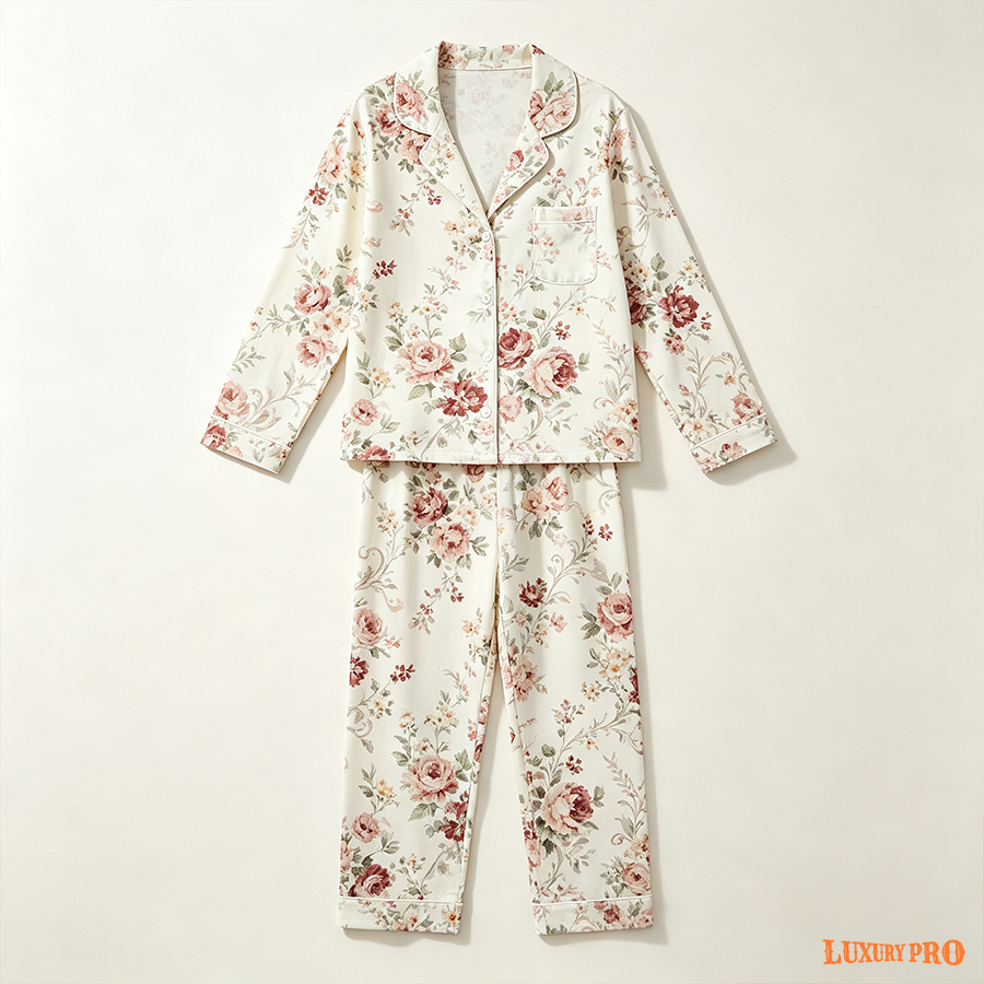 AOP HY Long Sleeve Shirt and Pants Pajama Set Women Waffle