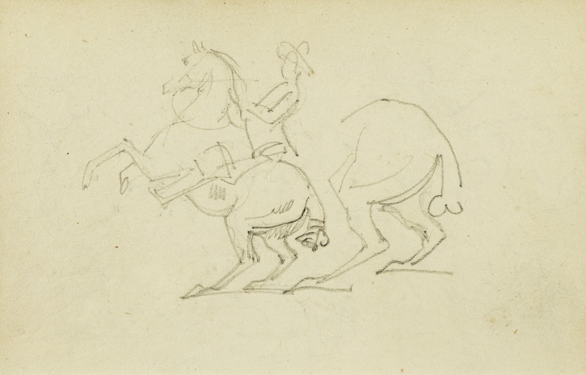 Man on a rearing horse study of hind legs of horse 1812   1814