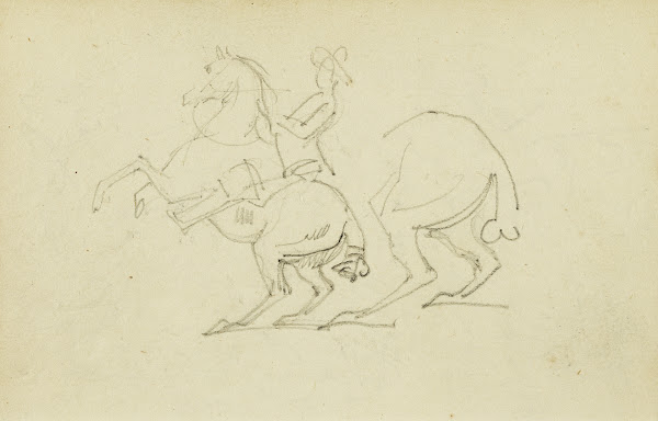 Man on a rearing horse study of hind legs of horse 1812   1814