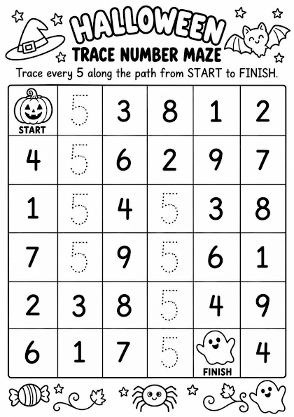 Halloween Trace Number Maze