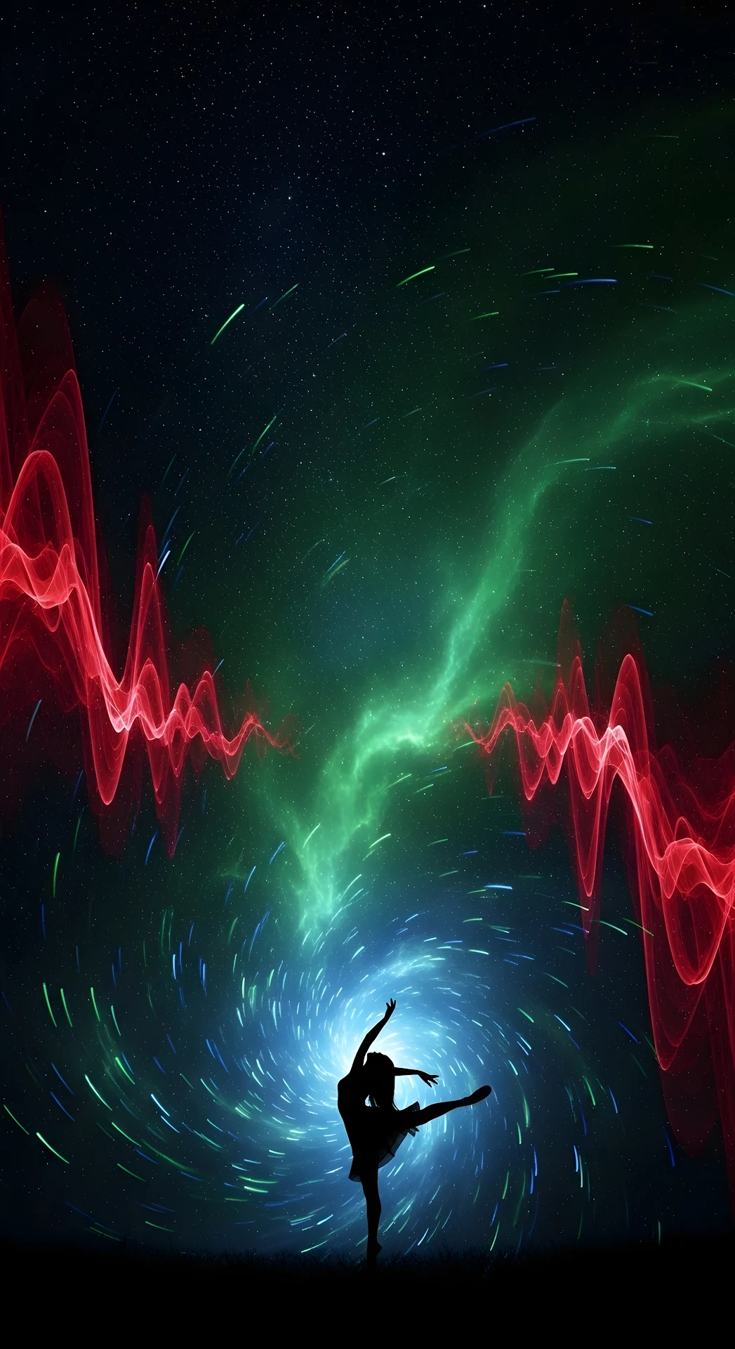 Ethereal Dancer in a Vibrant Cosmic Storm - Free 4K mobile Wallpaper