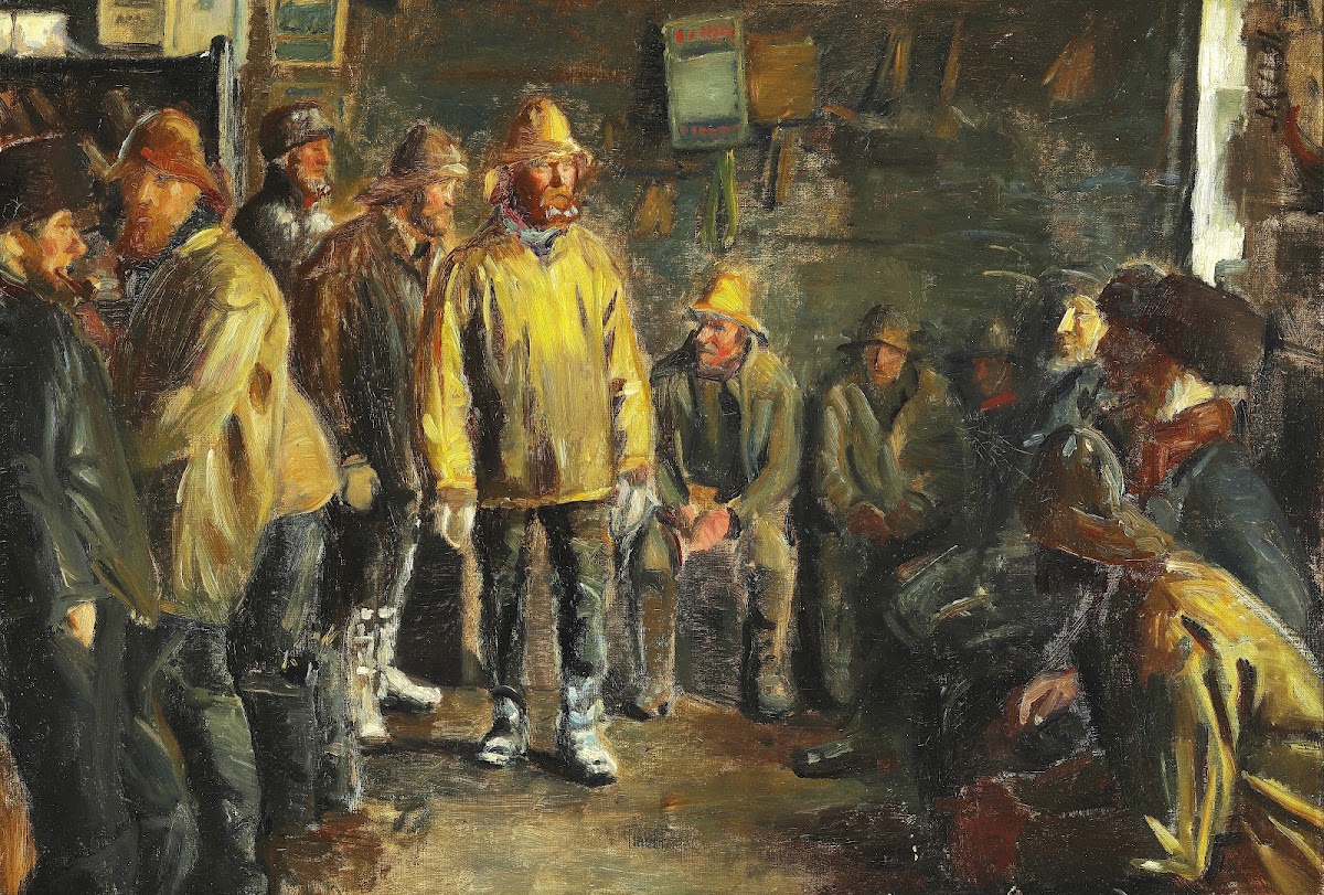 I købmandens bod en vinterdag når der ikke fiskes 1891
