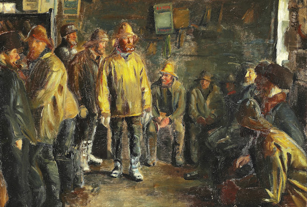 I købmandens bod en vinterdag når der ikke fiskes 1891