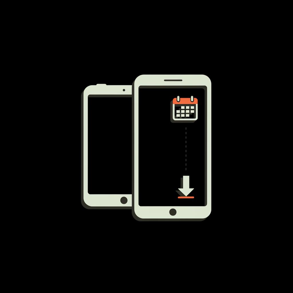 Minimal vector infographic of layered smartphone and tablet with a calendar icon and downward arrow, using brand colors to illustrate how to recover Gmail without phone