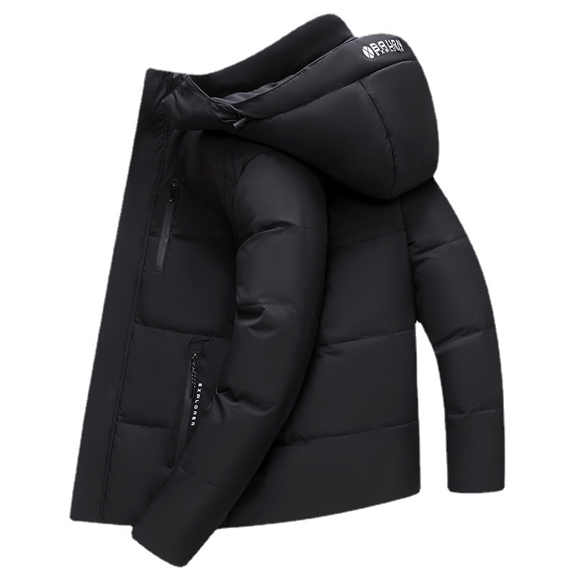 Short men's down jacket with removable hood