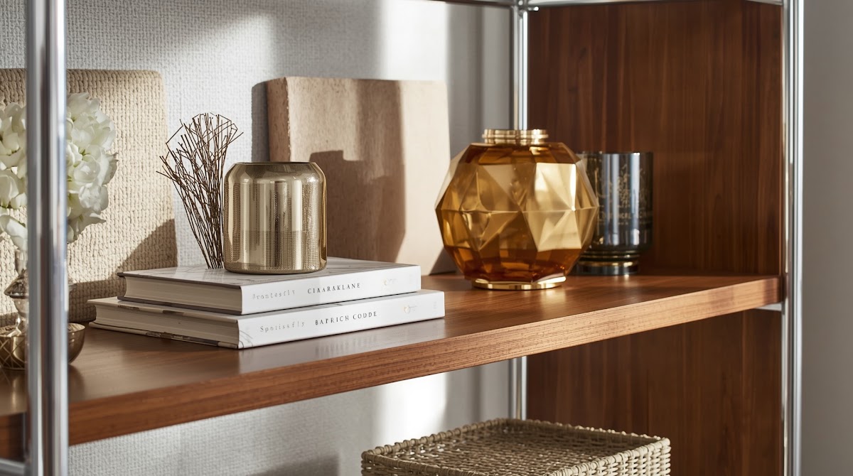 How to Style Chrome Decorative Objects on Open Wood Shelves - microfiber care for polished chrome beside wood furniture