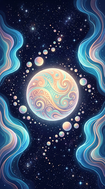 Abstract Pastel Galaxy Landscape with Swirling Spheres - Free mobile Wallpaper