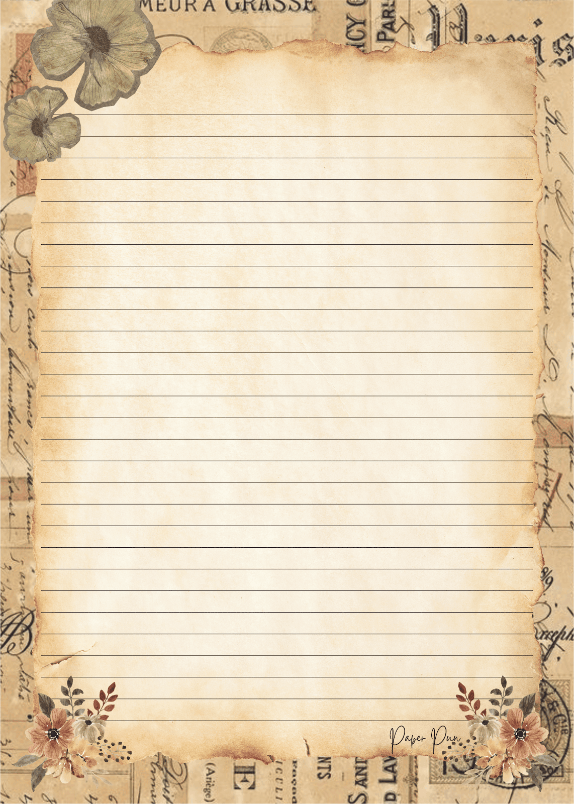 Designer Sheets — Vintage Parchment Ruled (Pack of 100)