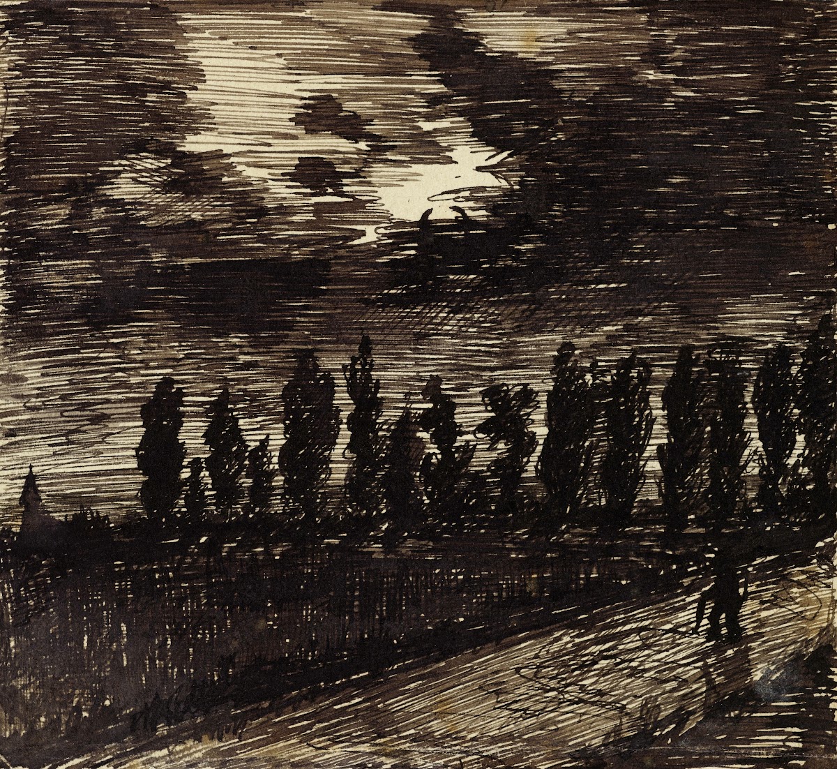Paysage nocturne avec une rangée de peupliers 1893