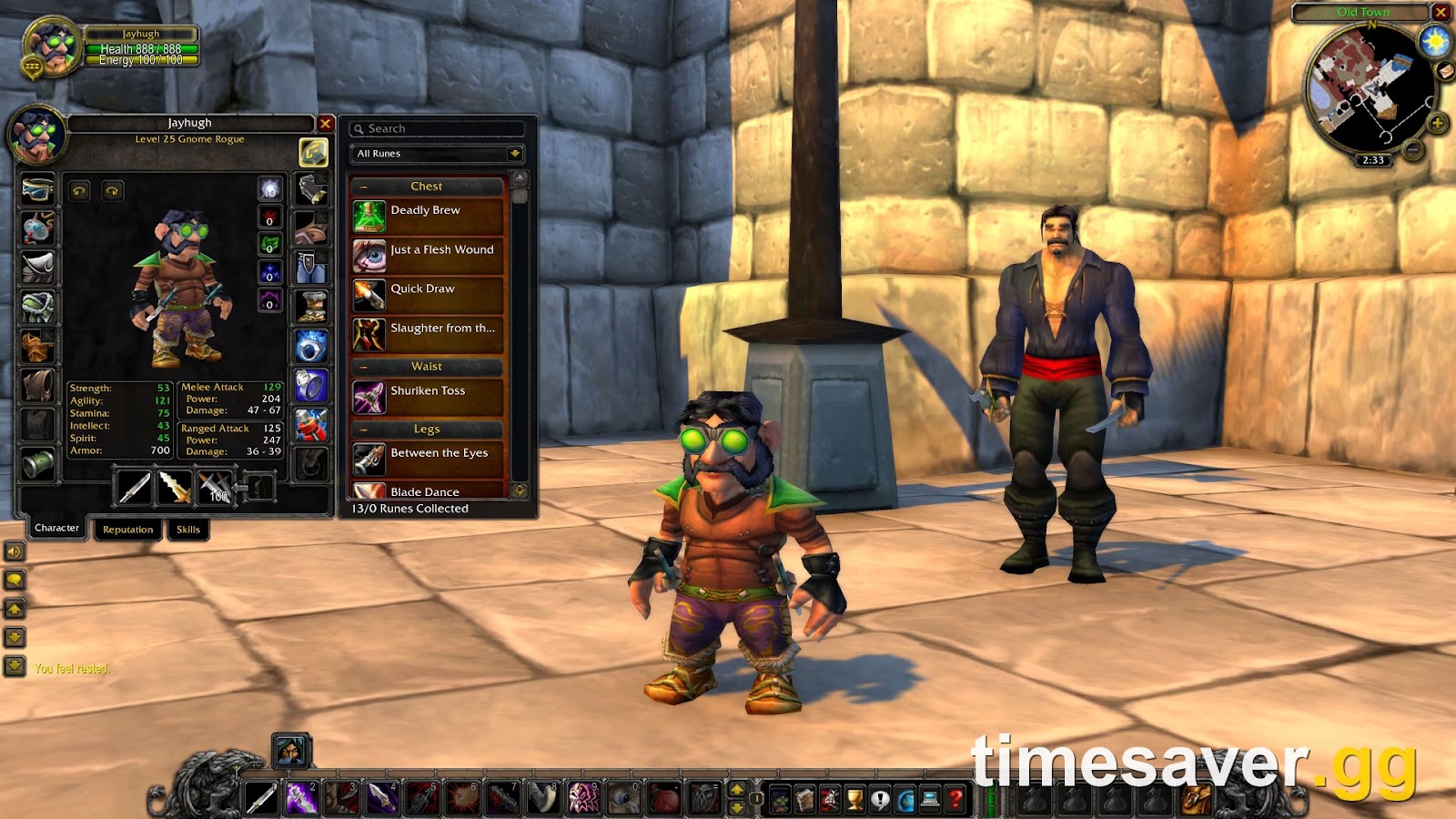WoW Season of Discovery rune-engraving UI showing class runes on a character sheet