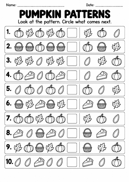 Pumpkin Pattern Completion Worksheet
