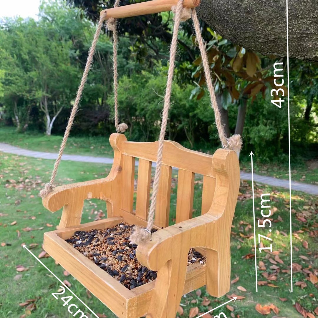 Automatic birdhouse made of pine wood to hang
