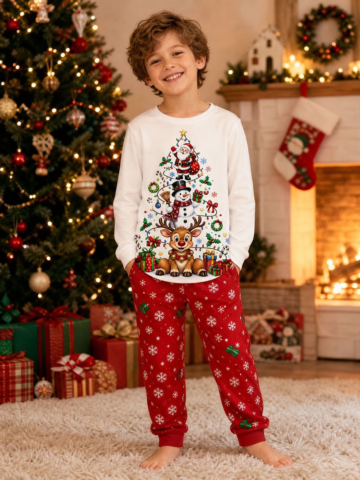 Christmas Pajama Set for Families with Christmas Tree Design