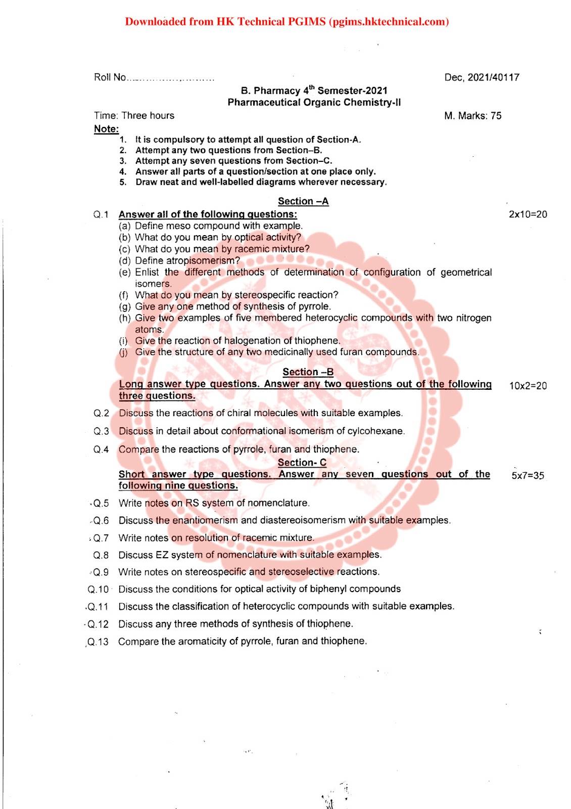 BP401T Organic Chemistry-III paper  4th Semester B.Pharmacy Previous Year's Question Paper,BP401T Pharmaceutical Organic Chemistry III,