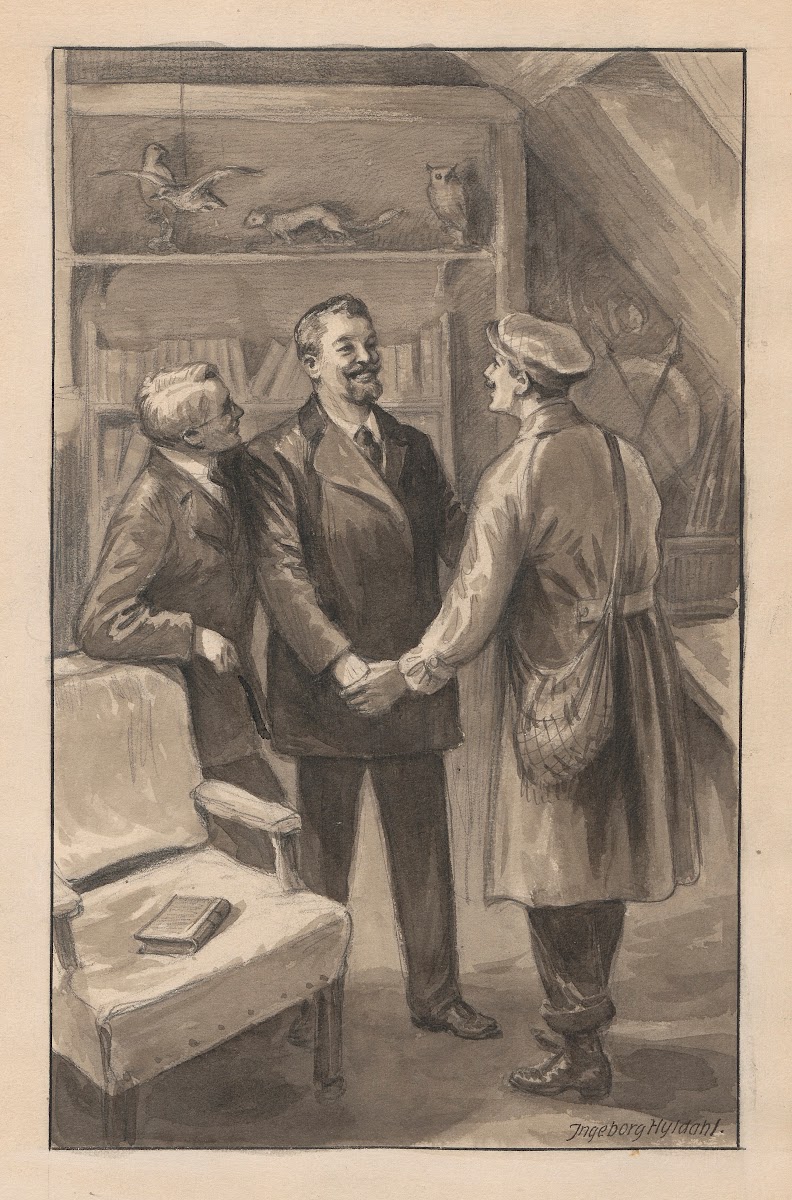 Three men in a study room 20th century