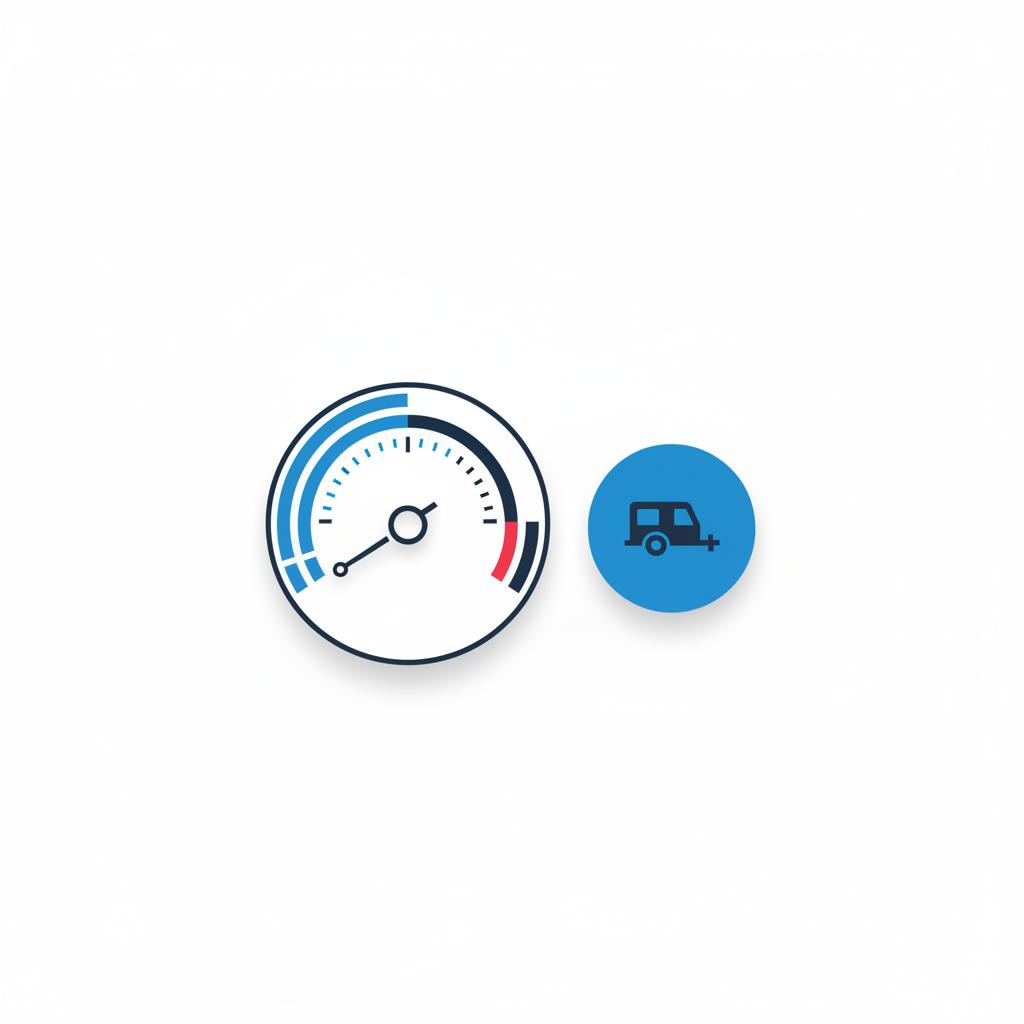 Minimal 2D vector close up of a white instrument cluster showing a hybrid energy gauge and a tow rating badge icon in CarFax Deals blue used 4runner for sale