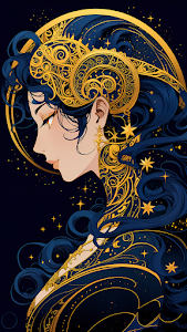 Celestial Anime Woman Gold Ornate Zodiac Profile