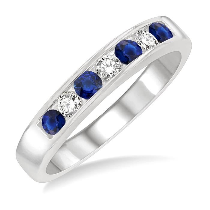 Channel Set Alternate Gemstone & Diamond Wedding Band