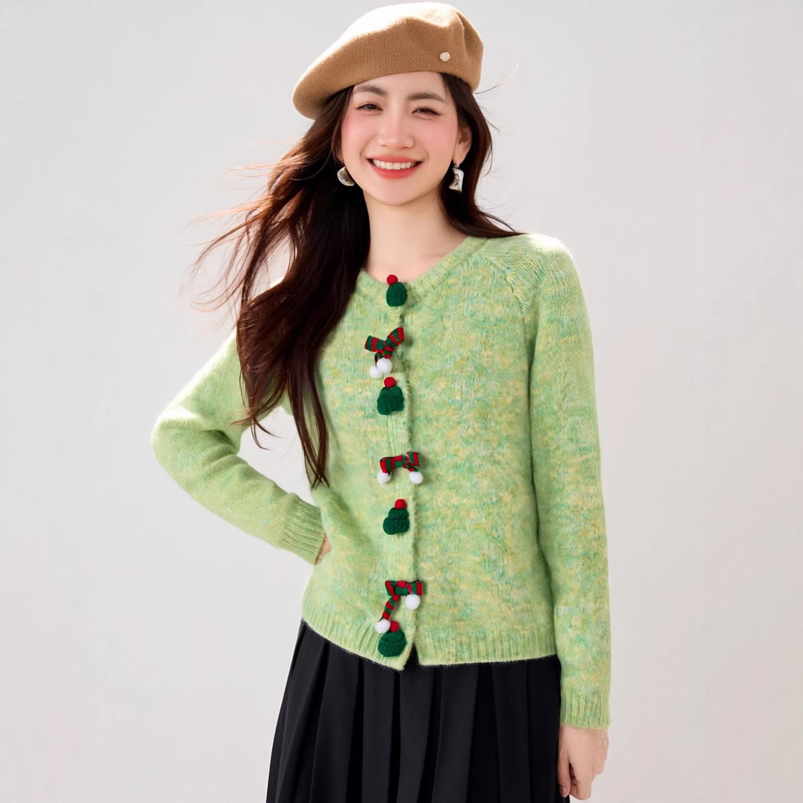 Fluffy knitted sweater with 3D effect